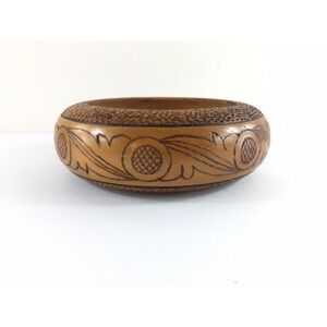 Wooden Bowl Decorative Carved Design Wood Home Decor 8" x 2 1/2"